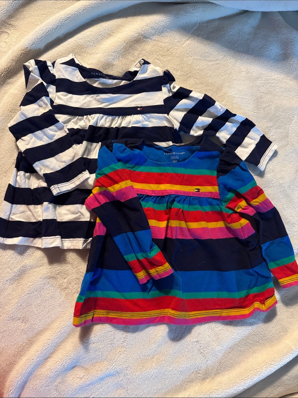Tommy Hilfiger Girls' Long-Sleeve Striped Tops - Navy, White & Multi
